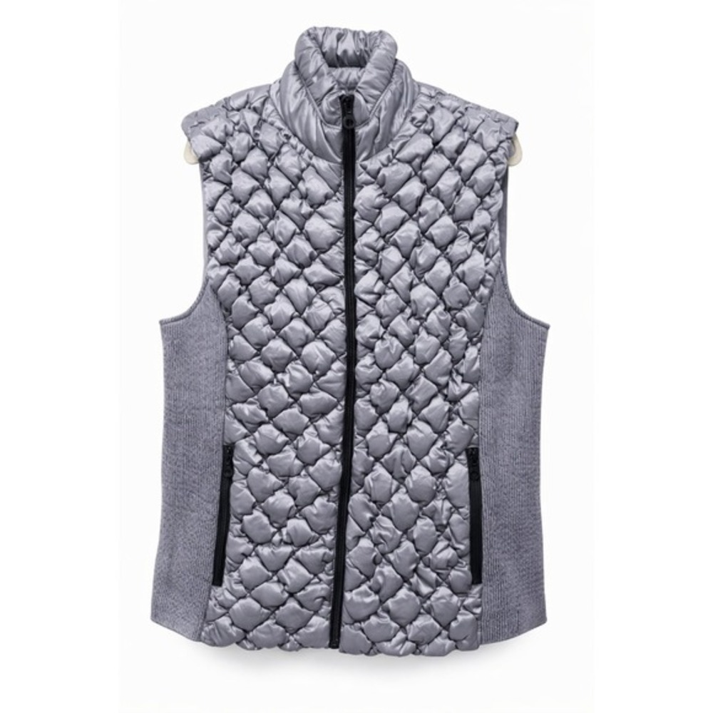 Marc New York Silver‎ Quilted Puffer Vest Ribbed Sides Women's XL